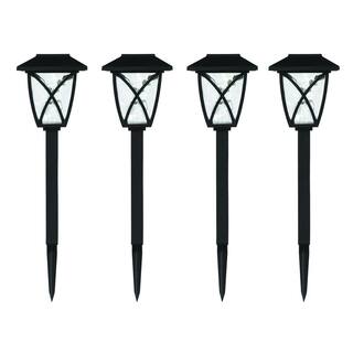 Hampton Bay Cunningham 10 Lumens Solar Black LED Path Light (4-Pack) P3100-01-06