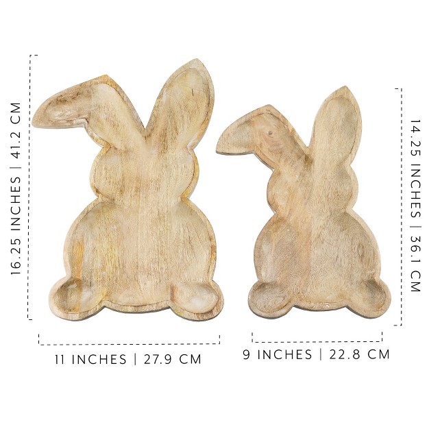 Auldhome Design Farmhouse Bunny Serving Trays nested Set Of 2 Nesting Rabbit shaped Wooden Charcuterie Platters For Easter Or Spring