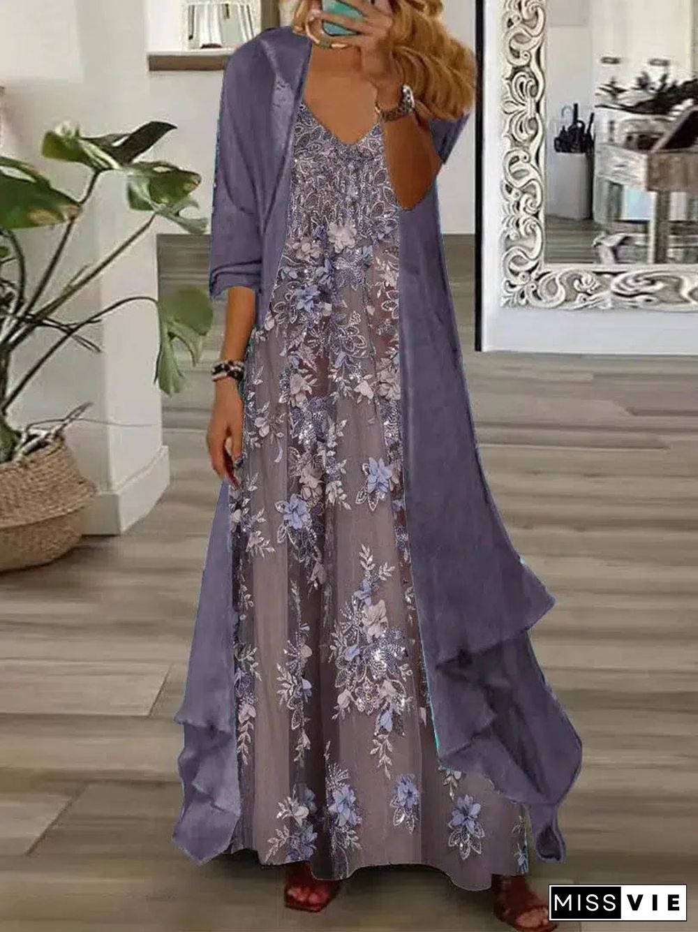 Unique Purple Maxi Dress With Thin Jacket Two Piece Outfits