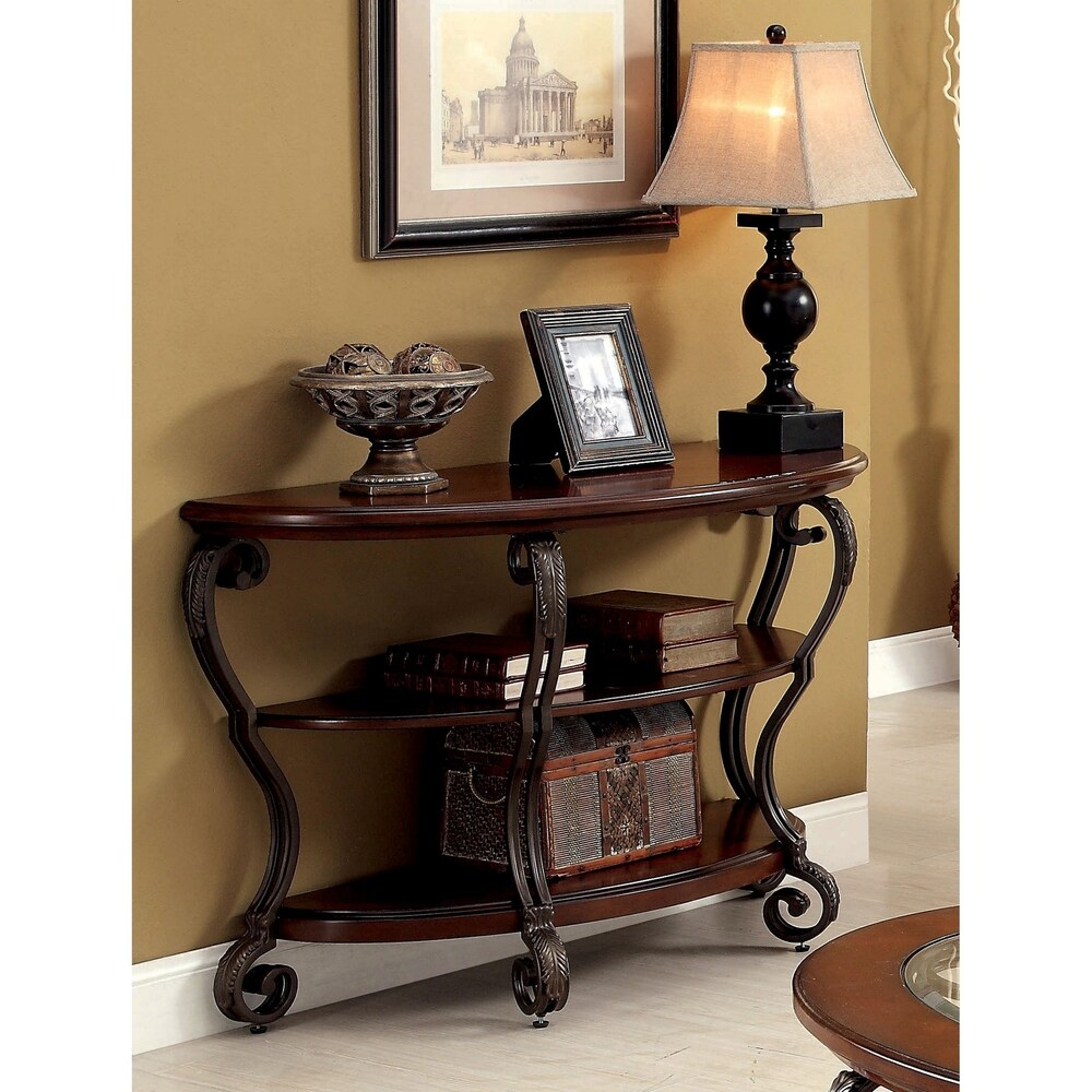 Raiz Traditional Cherry 48 inch Metal 2 Shelf Console Table by Furniture of America