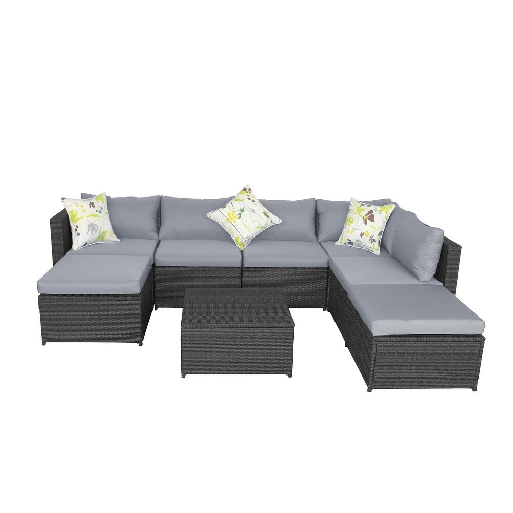 8 Pieces Patio Furniture Outdoor Sectional Wicker Rattan Sofa Set with Removable Cushion  Flip Top Storage Box and Ottoman