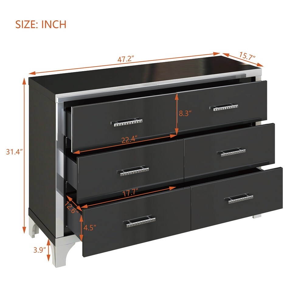 Elegant High Gloss Dresser with Metal Handle Mirrored Storage Cabinet