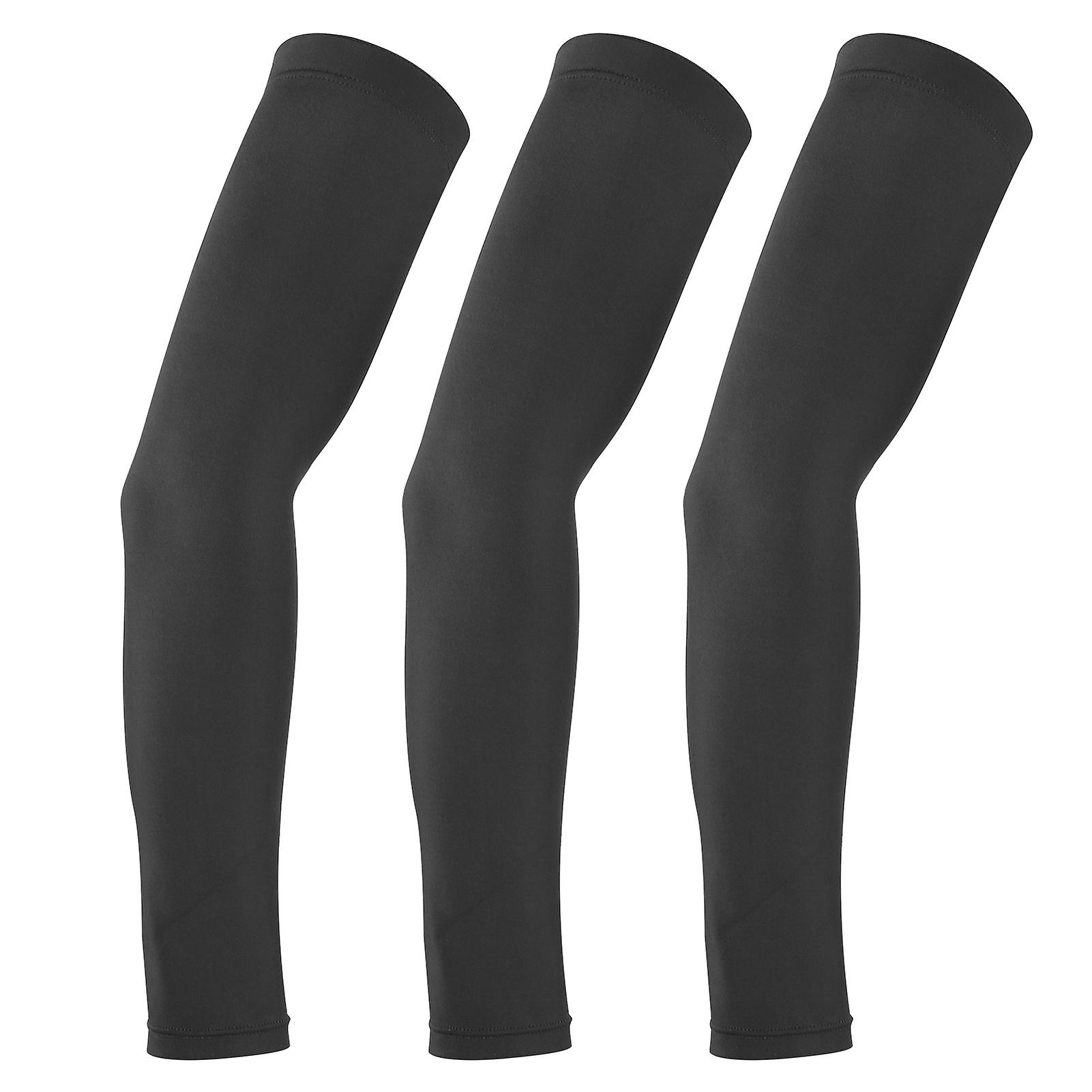 3pcs Elastic Arm Sleeves Sports Running Arm Warmers Sun Uv Protection Hand Sleeve Coverblack L