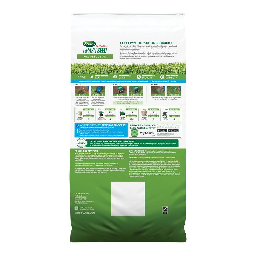 Scotts Turf Builder 32 lbs. Grass Seed Tall Fescue Mix with Fertilizer and Soil Improver Durable to Resist Harsh Conditions 18051