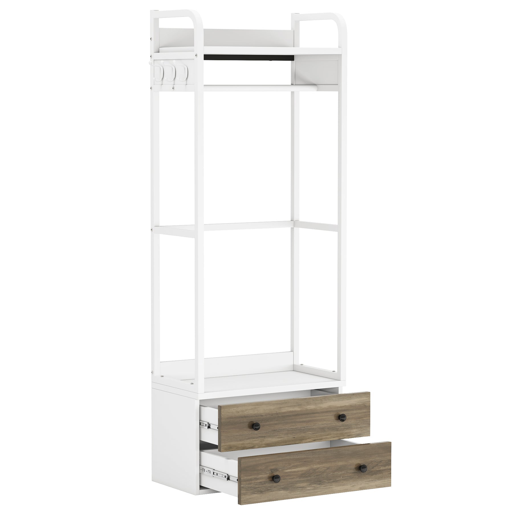 Freestanding Closet Organizer, Coat Rack with Drawers and Shelves