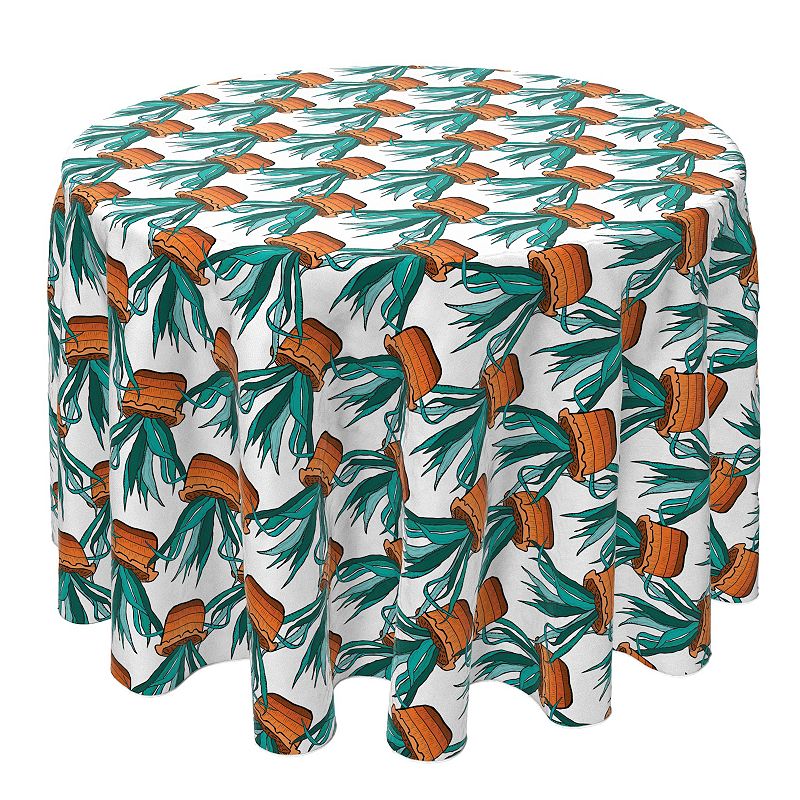 Round Tablecloth， 100% Cotton， 60 Round， Green House Succulents