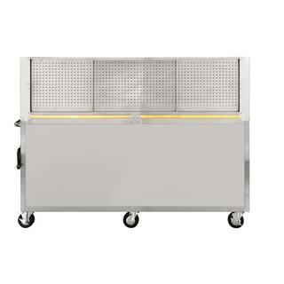 Husky 72 in. W x 24 in. 18-Drawer Standard Duty Mobile Workbench Tool Chest with Solid Top and Pegboard in Stainless Steel HOTC7218JX2M