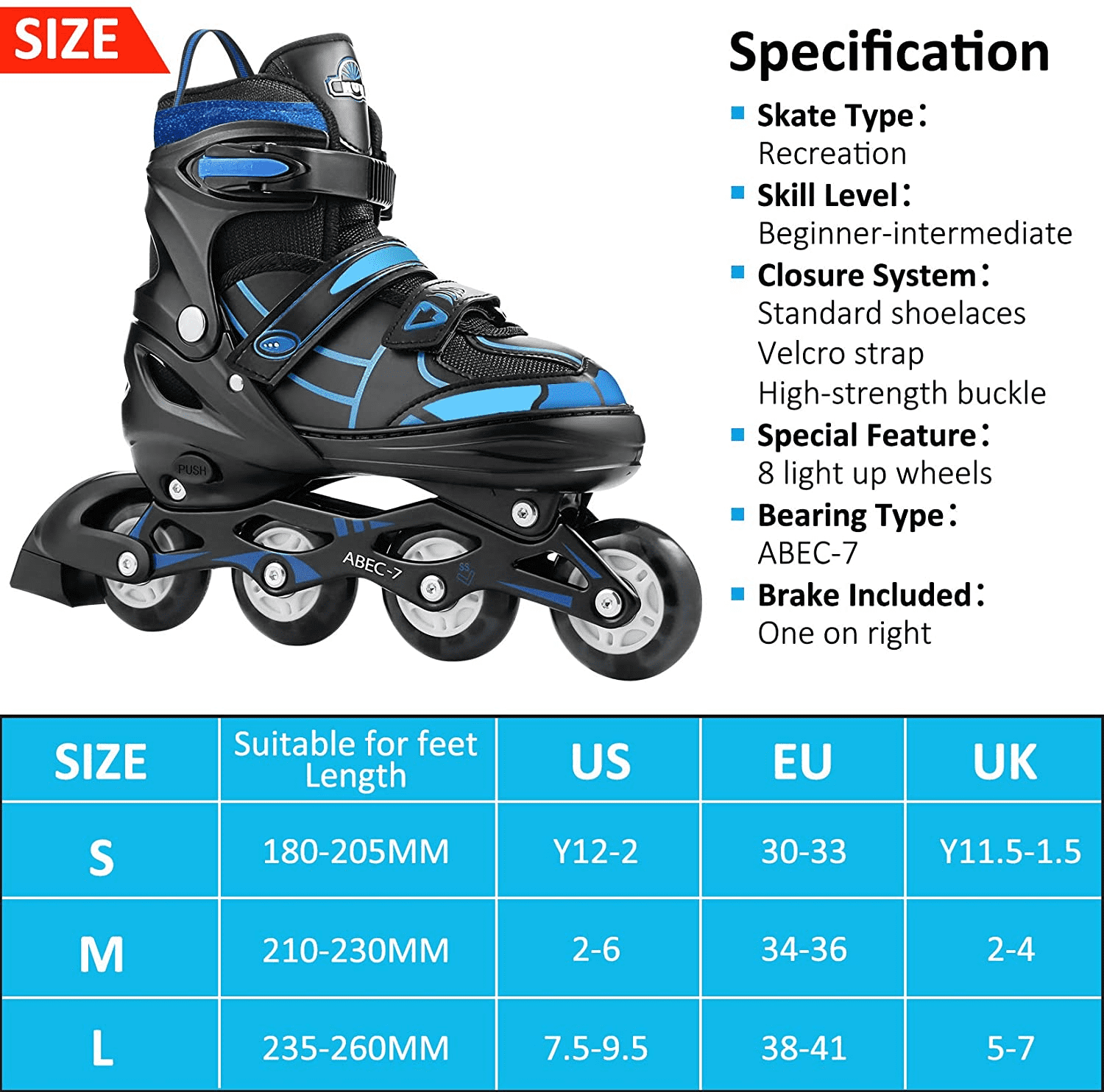 Newest Inline Skates， Adjustable Roller Skates Blade Light Up Flashing Skates Wheels Inline Skates Blades for for Kids，Children，Adults，Teens，Men，Women Beginner