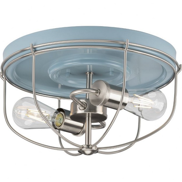 Progress Lighting Medal 2 light Flush Mount Ceiling Light Coastal Blue Open cage Design