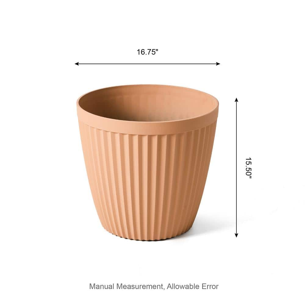 Glitzhome 15.5 in. H Oversized Eco-Friendly PE Terracotta Round Fluted Pot Planter (2-Pack) 2022800016