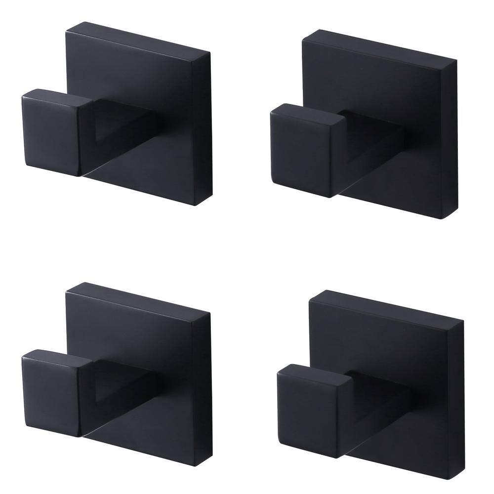 ALEASHA J-Hook Wall Mounted Hook RobeTowel Hooks in Black 4-Pieces AL-8J601BX4