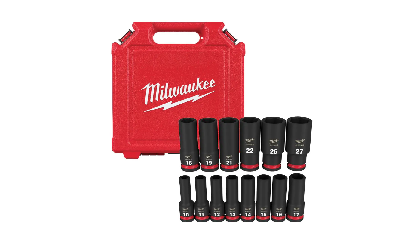 Milwaukee 49-66-7014 SHOCKWAVE 1/2 in. Drive Metric Deep Well 6 Point Impact Socket Set (14-Piece)