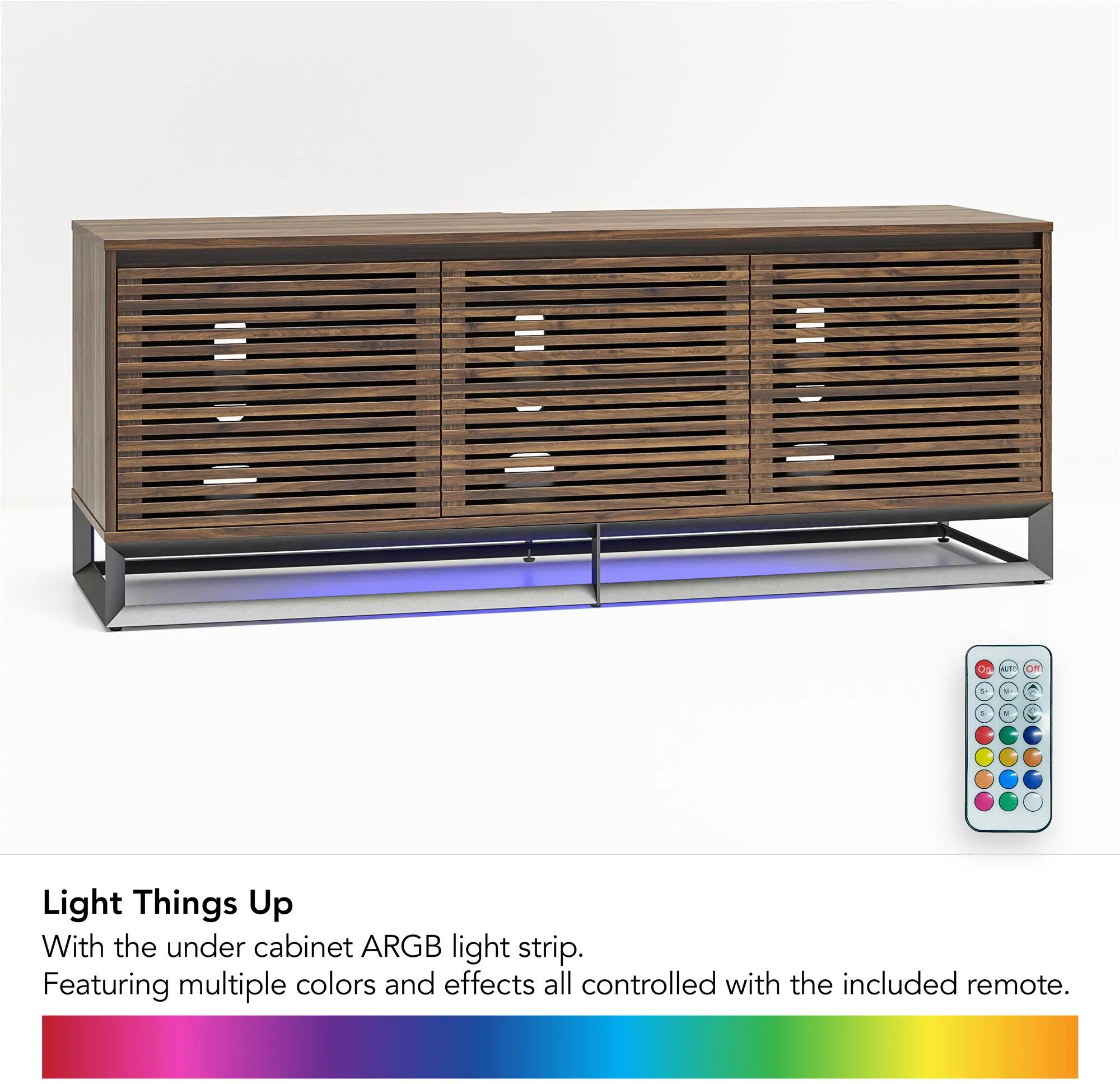 Alphason Studio Oak 68 Media Console with Beveled Steel Base