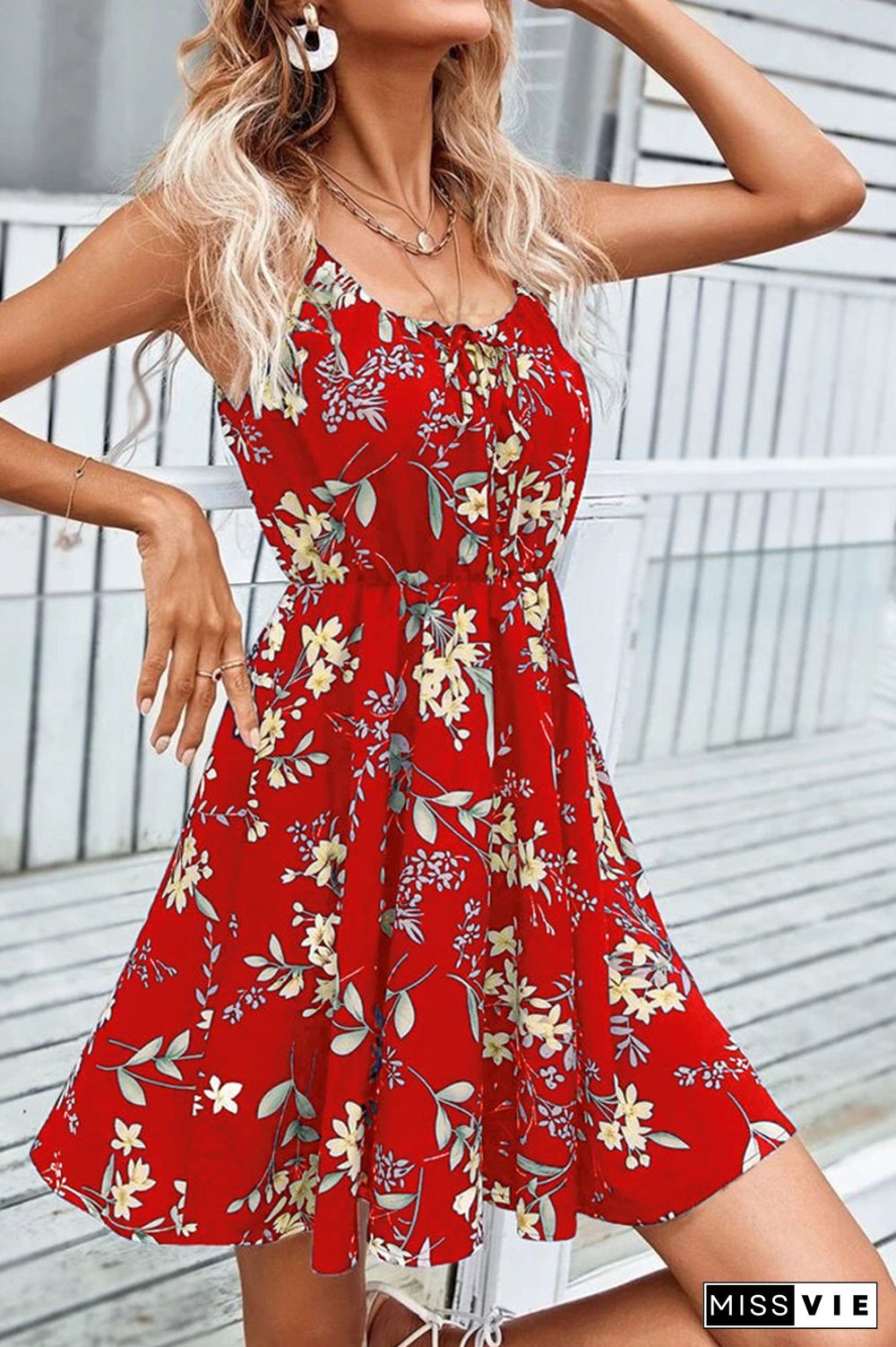 Ruffles Front Tie Cami Floral Dress