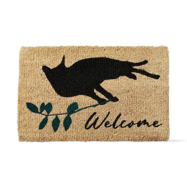 Welcome Sentiment With Black Cat Rectangle Indoor And Outdoor Coir Door Welcome Mat Black On Beige Background