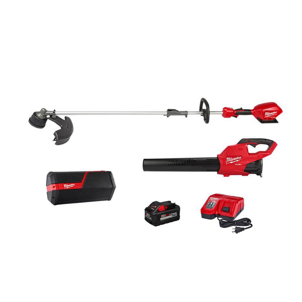 MW M18 FUEL 18-Volt Lithium-Ion Brushless Cordless QUIK-LOK String TrimmerBlower Combo Kit with M18M12 Bluetooth Speaker 3000-21-2891-20