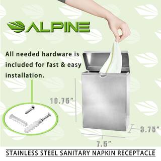 Alpine Industries Wall-Mounted Sanitary Napkin Receptacle in Stainless Steel (2-Pack) 451-SSB-2PK