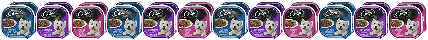 CESAR Adult Soft Wet Dog Food Filets in Gravy Variety Pack， Filet Mignon， New York Strip and Prime Rib Flavors， (24) 3.5 oz. Trays