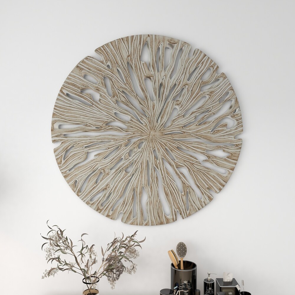 Beige Wooden Handmade Intricately Carved Starburst Wall Decor