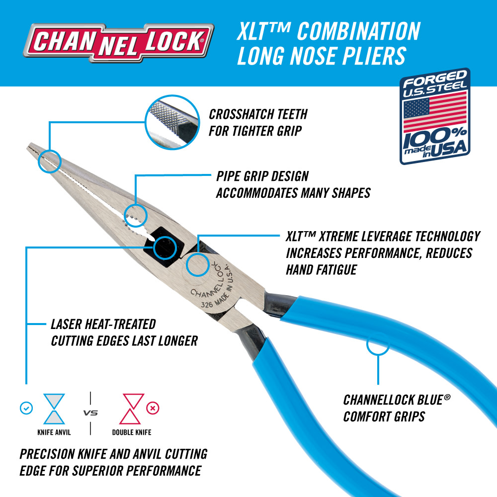 Channellock XLT Xtreme Leverage Technology 6 Long Nose Plier with Side Cutter