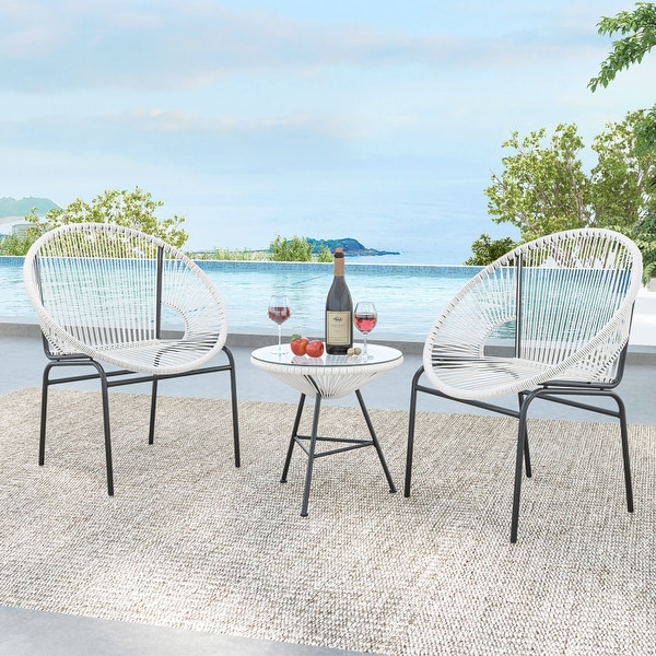 3PCS Patio Acapulco Furniture Bistro Set with Glass Table