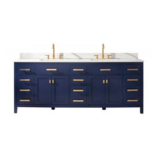 Design Element Valentino 84 in. W x 22 in. D Bath Vanity in Blue with Quartz Vanity Top in White with White Basin V01-84-BLU