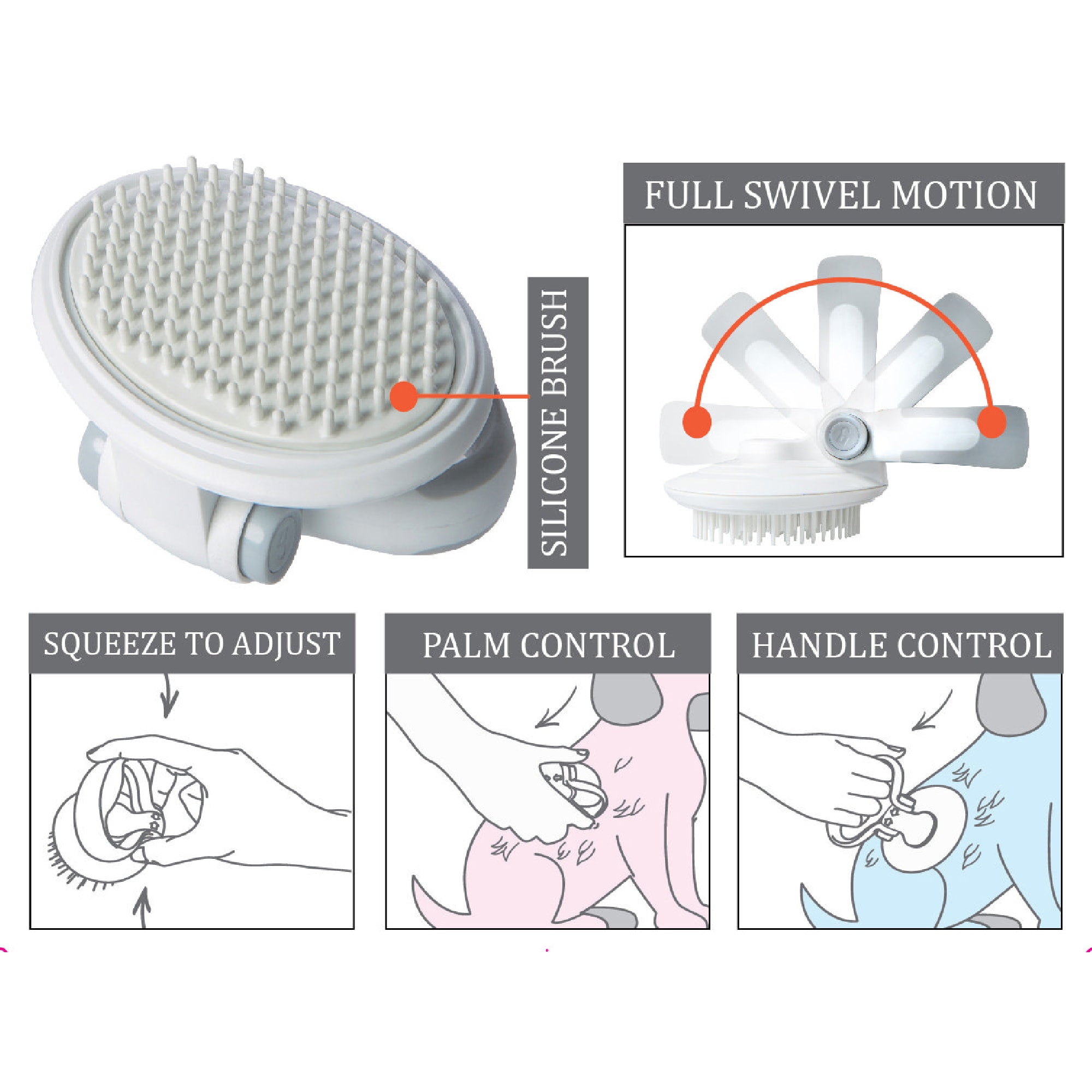 Pet Life Gyrater Swivel Travel Silicone Massage Grooming Cat Brush