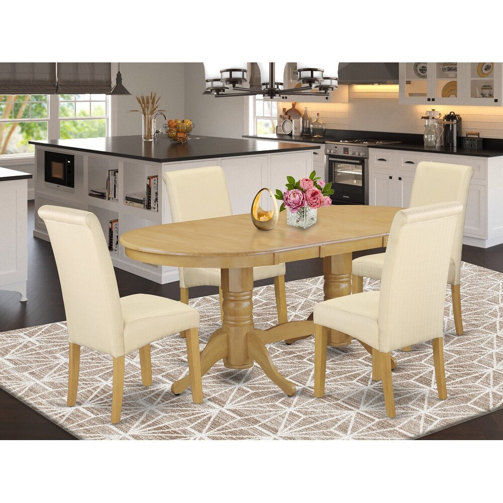 East West Furniture Kitchen Table Set  an Oval Dining Table and Light Beige Linen Fabric Parson Chairs  Oak(Pieces Options)