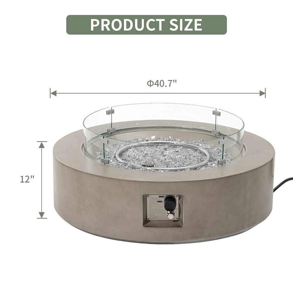 COSIEST Outdoor Round Propane Fire Pit w Wind Guard and Fire Glass