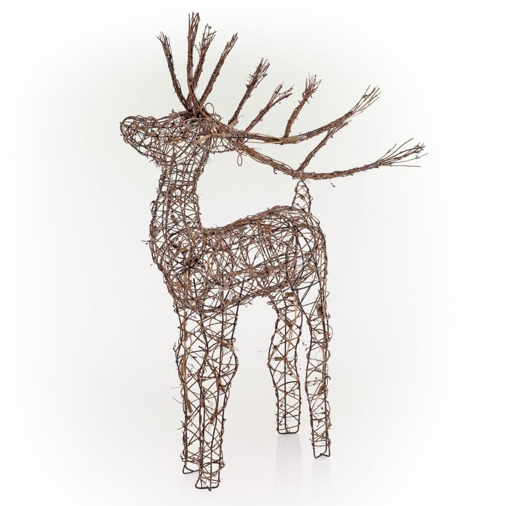 Alpine Corporation 35 in. Tall Rattan Reindeer Decoration with Halogen Lights AUH164