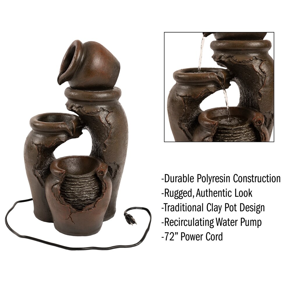 3 Tier Fountain �C Modern Electric Outdoor Cascading Water Feature by Pure Garden   11.5 x 13 x 22