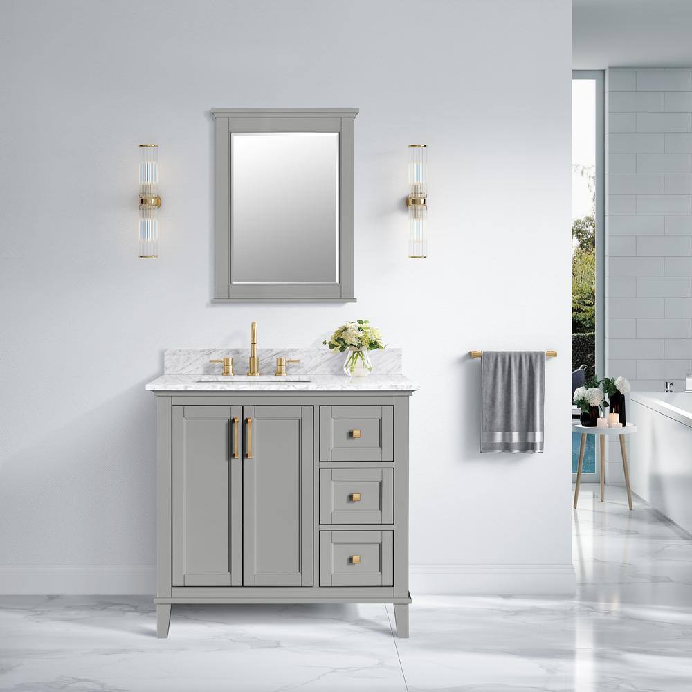 Home Decorators Collection Grayson 37 in. W x 22. D x 35. H Vanity in Storm Grey with White Marble Vanity Top 20305-VS37C-ST