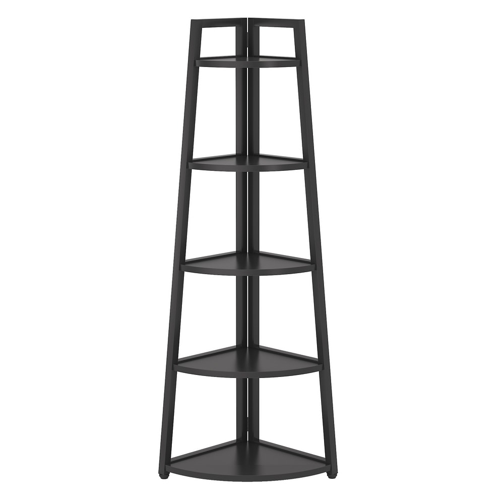 Brown/ Black Corner Ladder Shelf 5 Tier Corner Bookshelf Bookcase  White/ Gold 70 Inch Tall Display Rack for Small Space