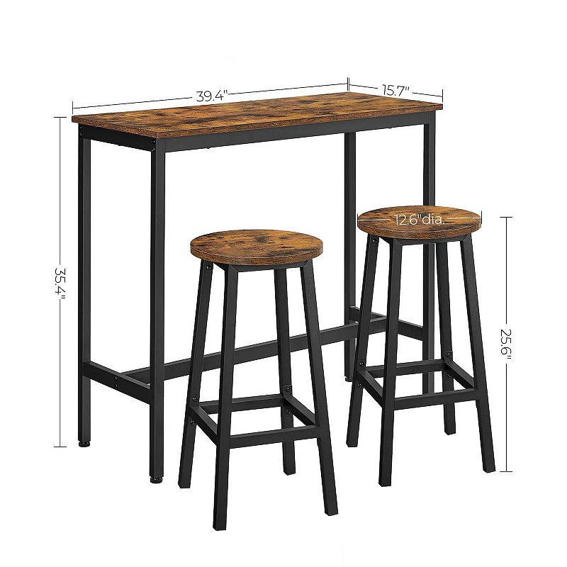 BreeBe Brown and Black Bar Table with 2 Round Stools