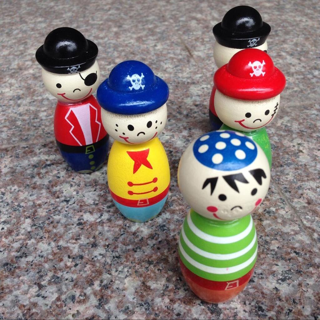 Colorful Mini Wood Cartoon Figure Bowling Set Skittle toys