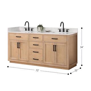 Altair Gavino 72 in. W x 22 in. D x 34 in. H Bath Vanity in Light Brown with Grain White Composite Stone Top 557072-LB-GW-NM