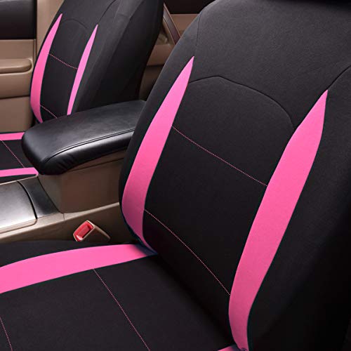 Flying Banner Car Seat Covers Full Set Front Seats and Rear Bench Polyester car seat Protectors Black Gray Purple airbag Compatible Rear Bench Split (Black Pink)