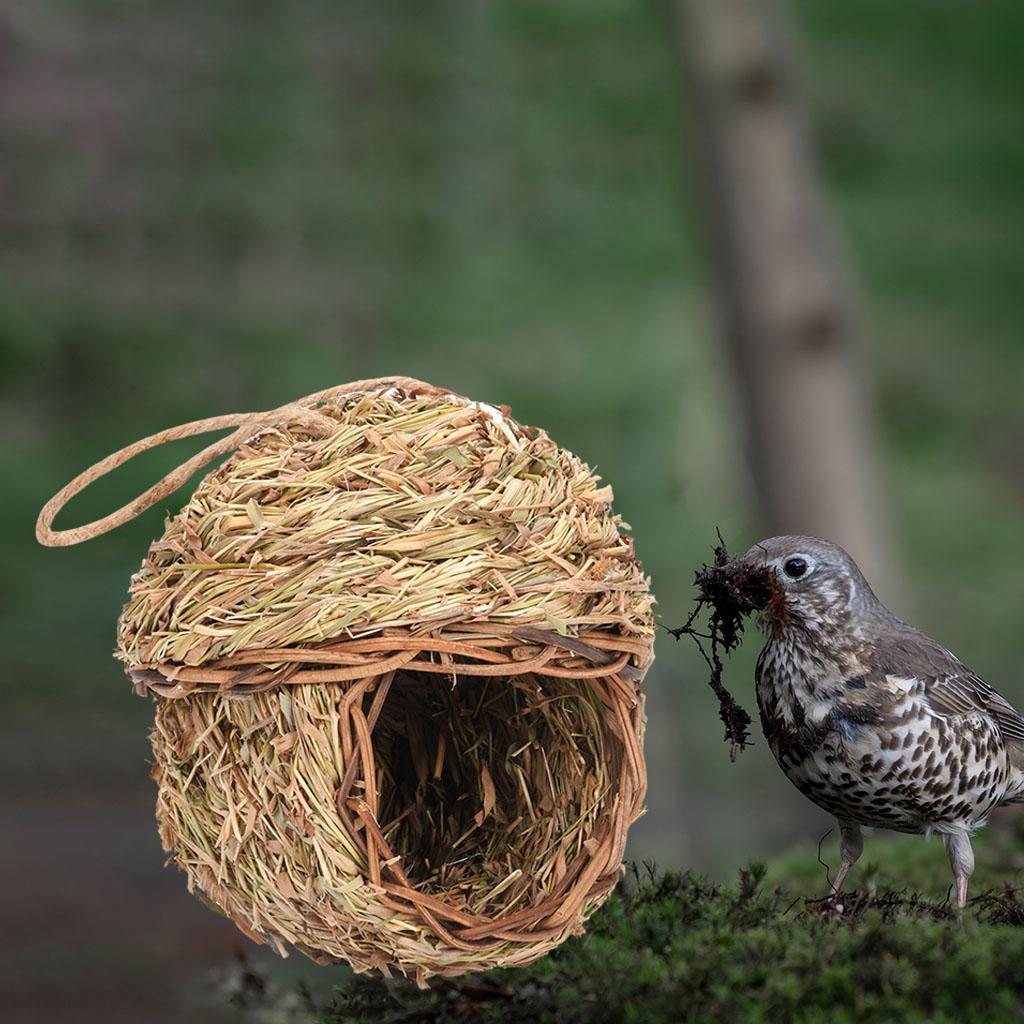 Hummingbird Bird House for Outside Hanging， Grass Hand Woven Birdhouses Natural