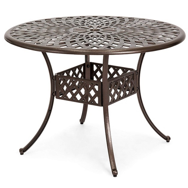 Kinger Home 41 inch Patio Dining Table Round Outdoor Dining Table Cast Aluminum Patio Furniture Table Bronze