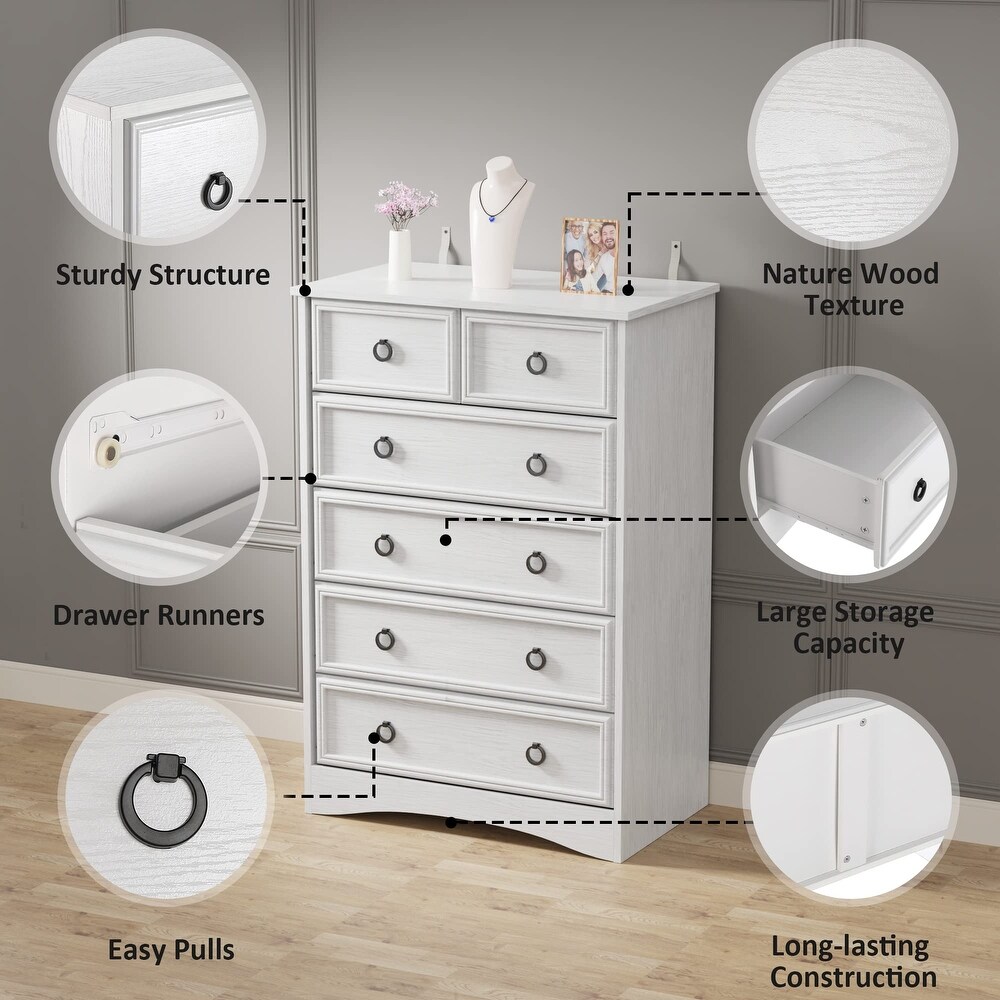 6 Drawer Dresser  Dressers for Bedroom  Tall Chest of Drawers Closet Organizers and Storage Clothes   Easy Pull Handle