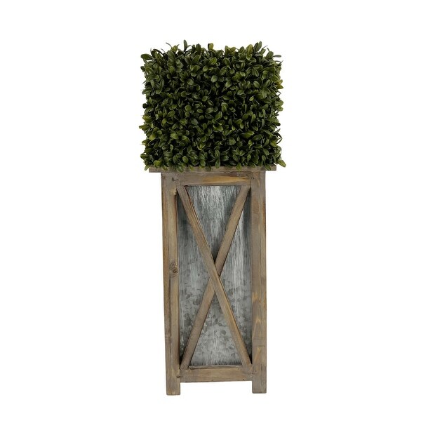 Faux Boxwood Square Topiary in Crisscross Tall Wood/ Metal