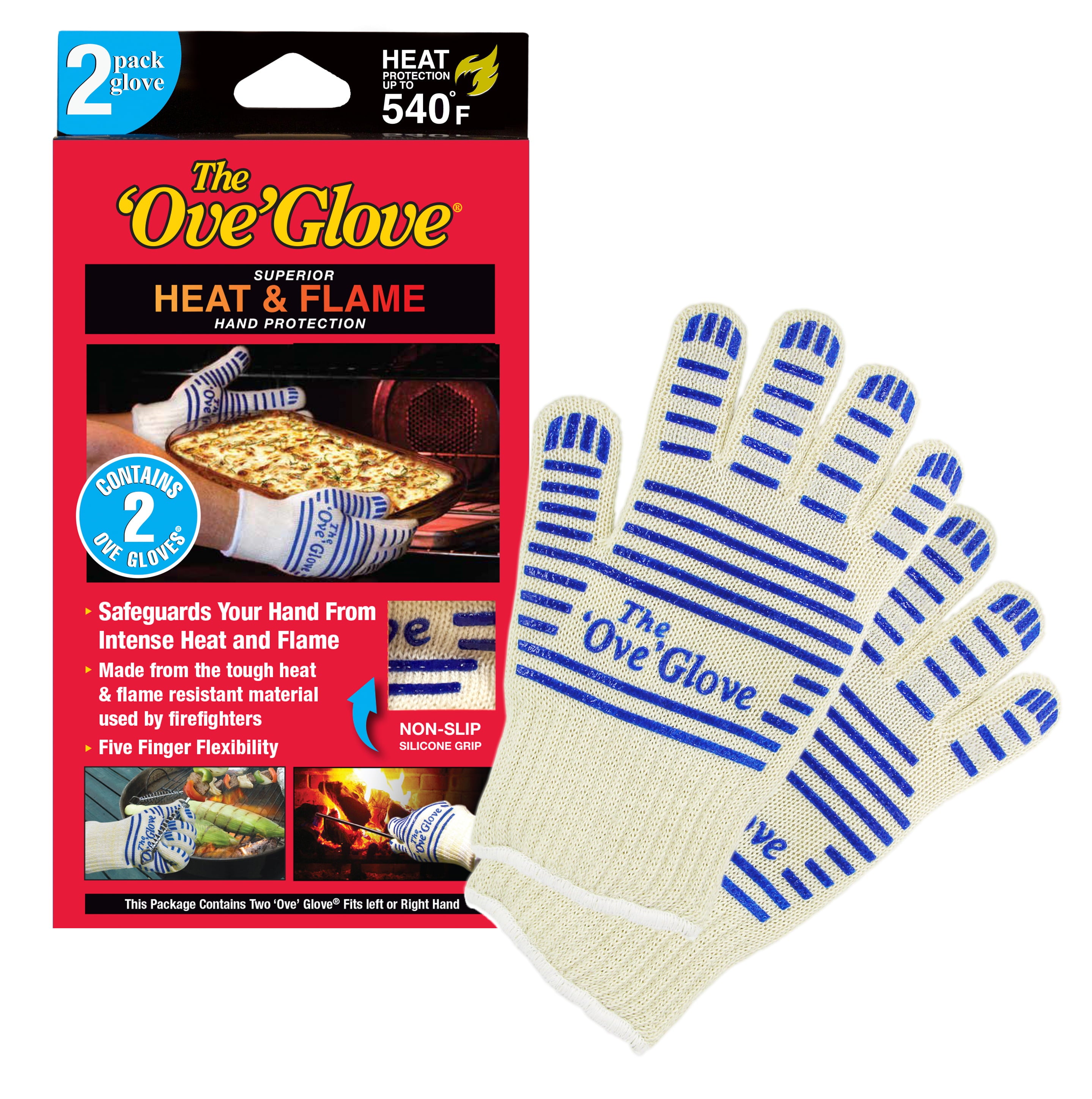 Ove Glove 2 Pack Oven Mitts | Superior Hand Protection from Heat and Flame |  Kitchen or Grilling | Anti-Slip and Withstands Extreme Heat up to 540 Degrees | The ORIGINAL Ove' Glove