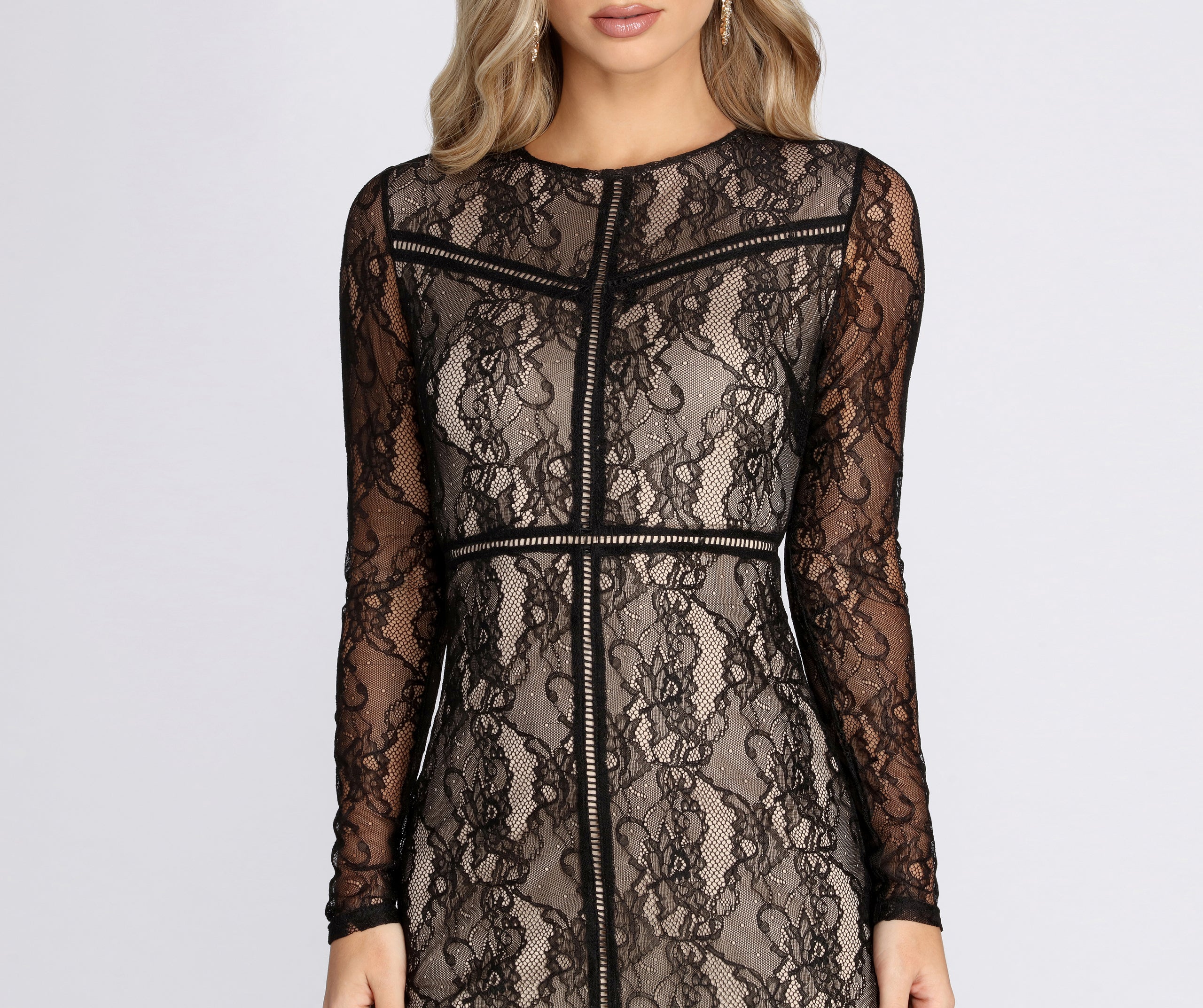 Lace Crew Neck Mini Dress