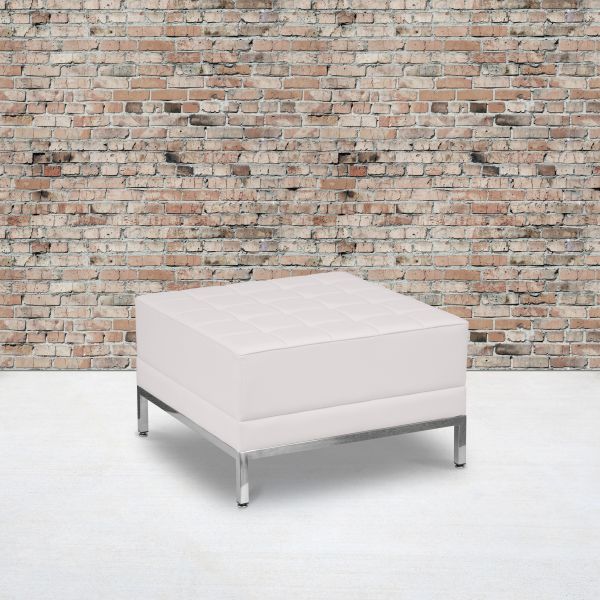 HERCULES Imagination Series Melrose White LeatherSoft Ottoman