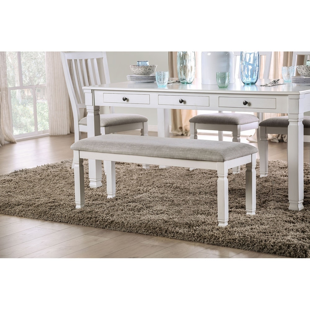 Fabric Padded Dining Bench in Antique White