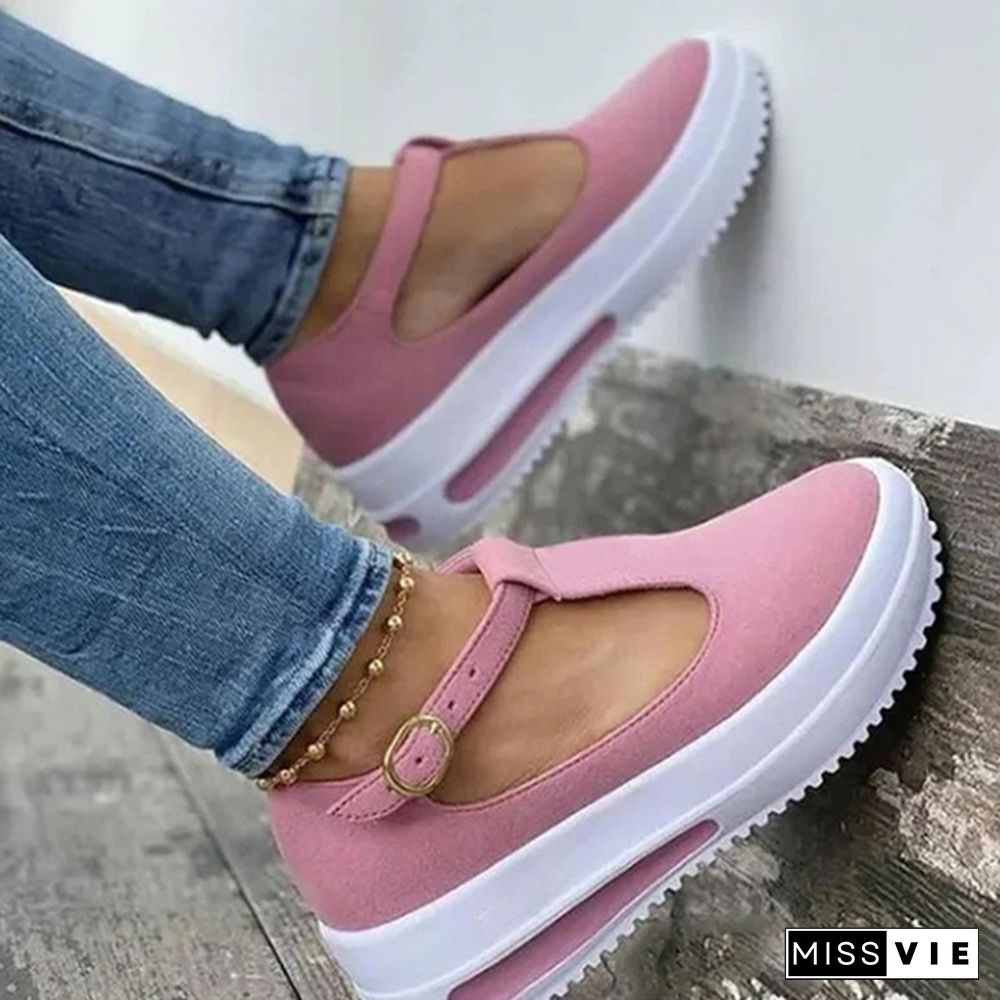 Women Summer Retro Buckle Round Head Wedge Platform Slip-On Sandals Solid Color Slipper Shake Shoes