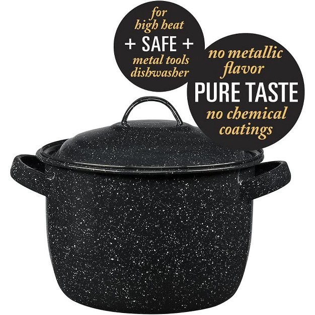 Granite Ware Enamel On Steel 4 quart Bean Stock Pot With Lid Speckled Black