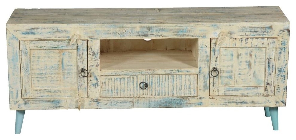 Cape White Washed Reclaimed Wood TV Stand Rustic Media Console Cabinet   Midcentury   Entertainment Centers And Tv Stands   by Sierra Living Concepts Inc  Houzz