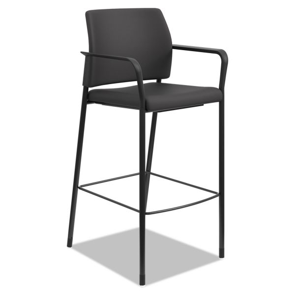 HON Accommodate? Series Café Stool with Fixed Arms， Black Fabric