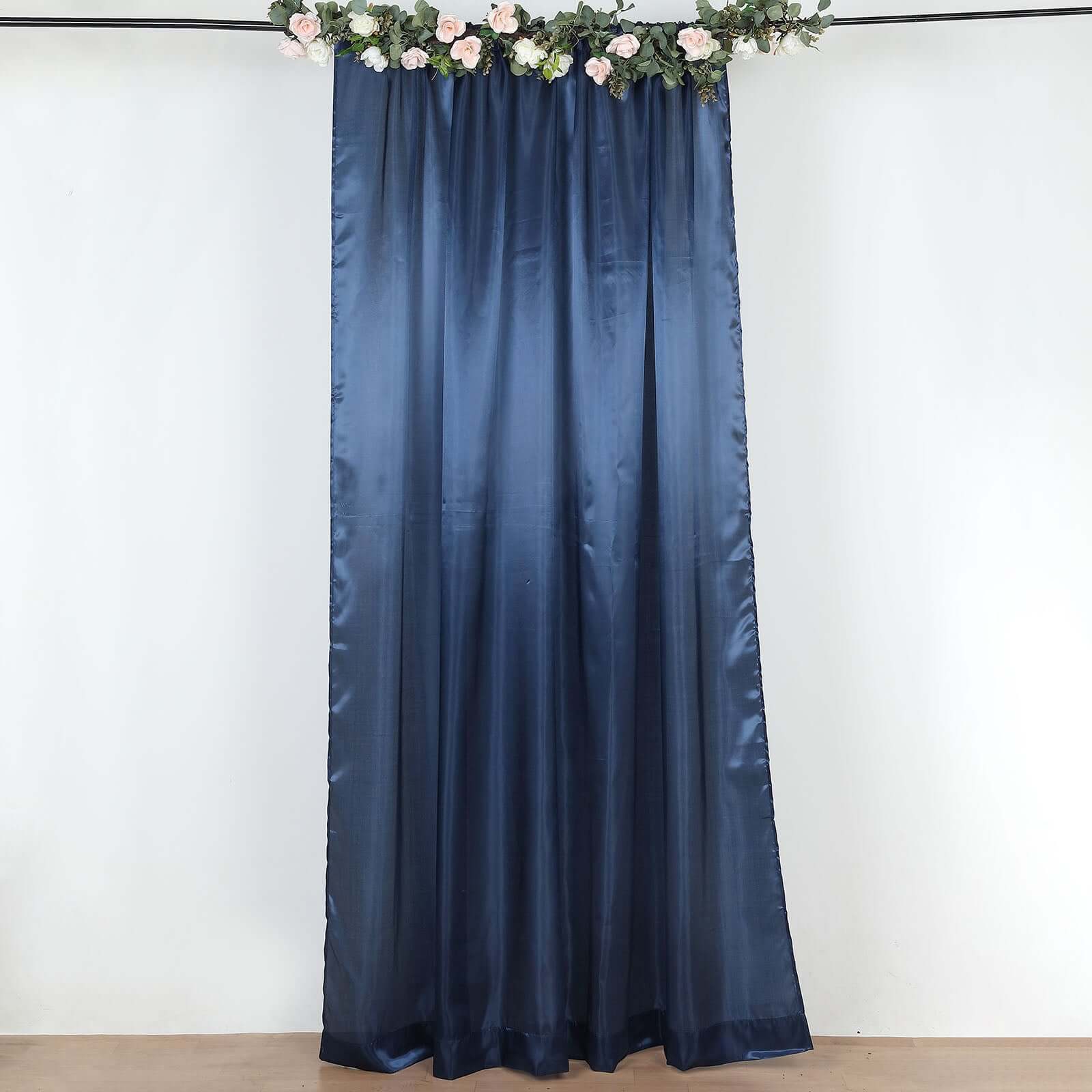 Navy Blue Satin Backdrop Drape Curtain, Photo Booth Event Divider Panel - 8ftx10ft